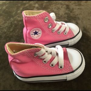 Baby pink converse all star high tops size 3